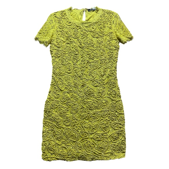 Zara Dresses & Skirts - Zara Trafaluc Mustard Guipure Lace Dress Keyhole Back Rope Lace- Size Small